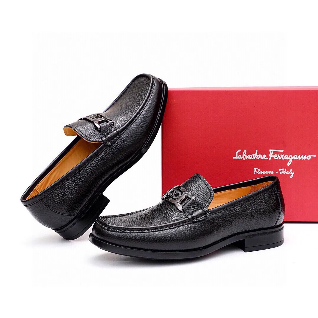 Men's shoes 💰520 💐[Ferragamo/Ferragamo] New 🐲Ferragamo* Ferragamo classic formal leather shoes! It uses imported first-layer pebbled cowhide leather upper + luxurious hardware buckle, and the inner first-layer comfortable cowhide leather lining! Original rubber outsole! Code number 38-44 (45🉑️customized)